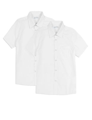 2 Pack Boys&#39; Ultimate Non-Iron Short Sleeve Shirts with Stain Away&trade; in Longer Lengths